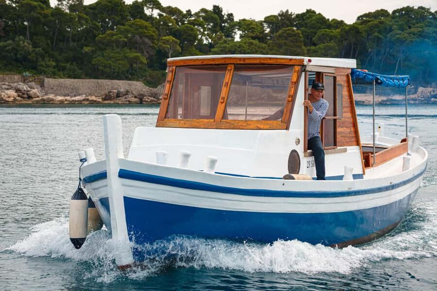 Dubrovnik: Full-Day Blue Cave & Elaphiti Islands Boat Tour - Koločep, pine trees, and Donje Čelo