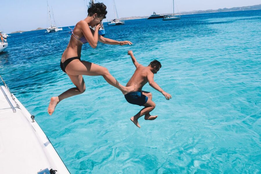 From Palau: La Maddalena Full-Day Archipelago Catamaran Tour - The final swim and the catamaran jump