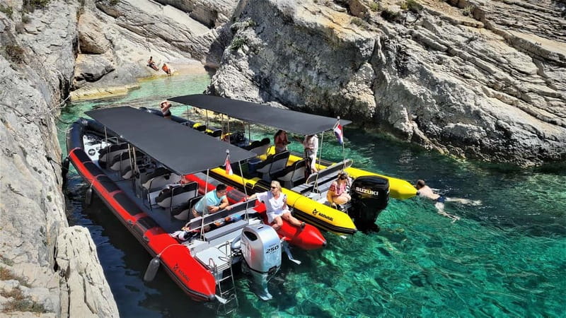 From Split: Blue Cave, Hvar, Mamma Mia, 5 Islands boat Tour - Vis military sites and the coastal caves