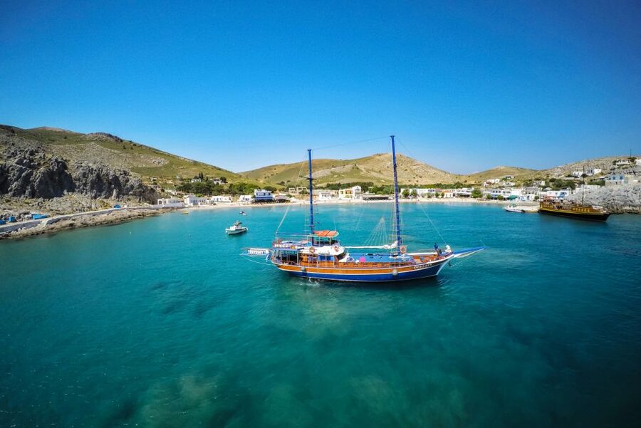 From the Port of Kos: Full Day Boat Cruise to 3 Islands - Plati: turquoise water and a jump from the boat