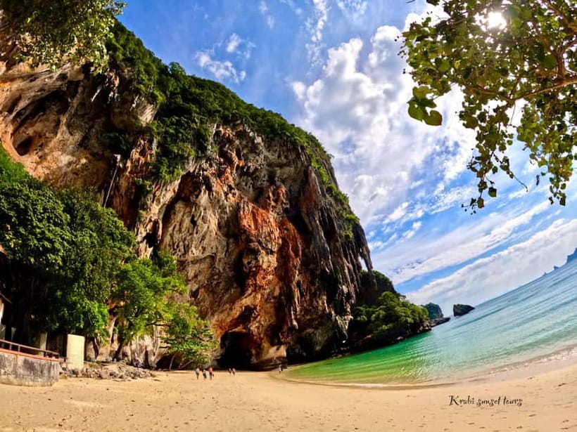 Krabi: 7 Islands Sunset Tour by Speedboat with Snorkeling - Railay and Phra Nang: limestone cliffs and a famous cave